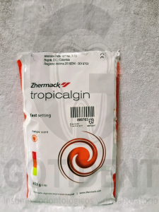 Alginato Tropicalgin Cúcuta Zhermack, material de impresión dental cromático con aroma tropical.