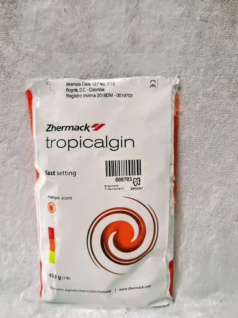 Alginato Tropicalgin Cúcuta Zhermack, material de impresión dental cromático con aroma tropical