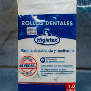 Algodón Taco Liso Higietex — paquete de 1000 unidades para uso odontológico, absorbente y suave.